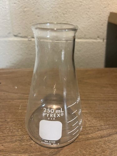 Pyrex 250ml Wide Mouth Erlenmeyer flask No. 5100 Stopper No. 8 | eBay