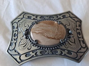 Ornate Metal Buckle With Oval Jasper Gallery - Picture 1 of 2