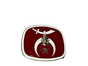 Vintage Masonic Shriner Emblem Red and White Belt Buckle 3"x2.5" - Picture 1 of 2