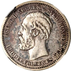 1877 Norway 1 Krone, NGC XF 40, Key Date of the Series - Picture 1 of 4