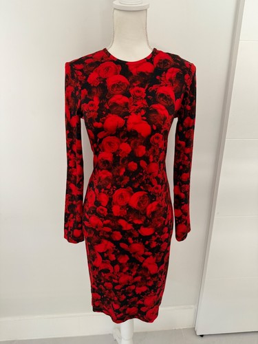 Abito midi body aderente rosso e nero rosa Givenchy cocktail sera taglia 38