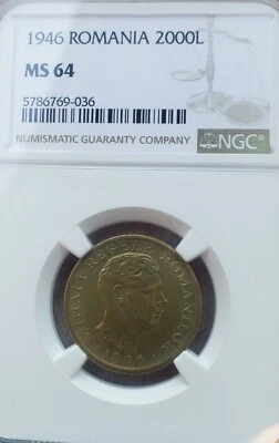 1946 Romania 2000 Lei NGC MS 64 - Image 1 of 2