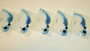5 Pack Custom Made Blue / White Walleye Hair River Jigs 3/8 oz. Made In U.S.A. M - Picture 1 of 5