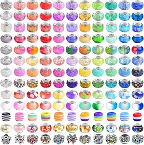 230 Pcs Large Hole Glass Beads for Jewelry Making, European Beads Bulk Mixed Col - Picture 1 of 6