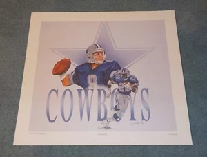Dallas Cowboys Troy Aikman Emmitt Smith Lithograph Print Angie Dodds Limited - Picture 1 of 3