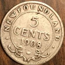 1908 NEWFOUNDLAND SILVER 5 CENTS COIN