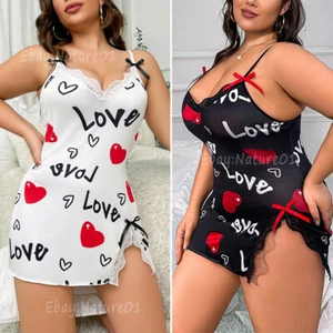 Plus Size Sexy Lingerie Heart Pattern Nightwear Sleepwear Lace Babydoll Chemise - Picture 1 of 26