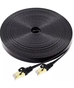 Cavo Ethernet Cat7 15 FT Nero, BUSOHE Cat-7 Flat RJ45 Computer Internet LAN - - Foto 1 di 3