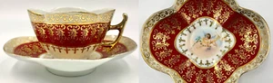 BEAUTIFUL RED CHERUB CUP & SAUCER, IMPERIAL AUSTRIA CARLSBAD - Picture 1 of 13