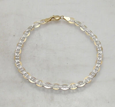 5mm Mariner Anchor Link Pave Chain Bracelet Real 10K Yellow White Two-tone Gold - Image 1 of 4