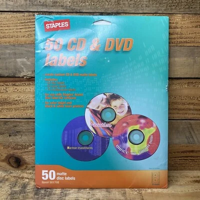 Staples Laser Inkjet CD DVD Labels White Matte Item # 501768 New Opened Pkg - Image 1 of 2