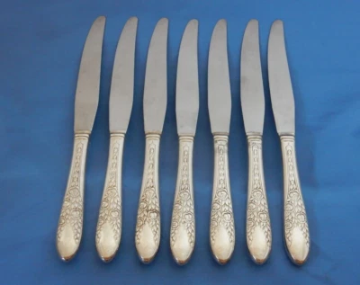 Cuchillo de cena National Silver Silver Plate 1937 Rose & Leaf - 7 Foto 1 de 4