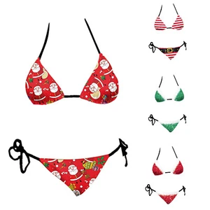Women's Lingerie Santa Claus Bra Set Dance Underwear Halter Bikini Honeymoon - Picture 1 of 17