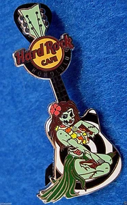 HONOLULU HAWAIIAN ZOMBIE PIN UP HULA GIRL GUITAR + BONES LEI Hard Rock Cafe PIN - Picture 1 of 1