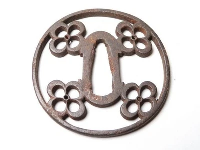 Япония старинный Эдо Мэйдзи эпохи четыре цветка ажурный цуба железный меч катана без коробки - Изображение 1 из 4