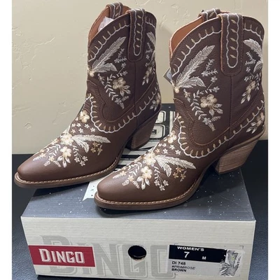 Botas occidentales Dingo marrón prímula cuero bordado floral para mujer talla 7 NUEVAS Foto 1 de 4