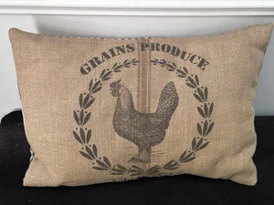 Country Prim Pillow CHIC FEED Stencil Chicken Rooster Design Country Farmhouse - Picture 1 of 4