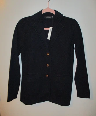 Blazer suéter tejido LAUREN Ralph Lauren para mujer azul marino talla S dorado botón algodón Foto 1 de 4
