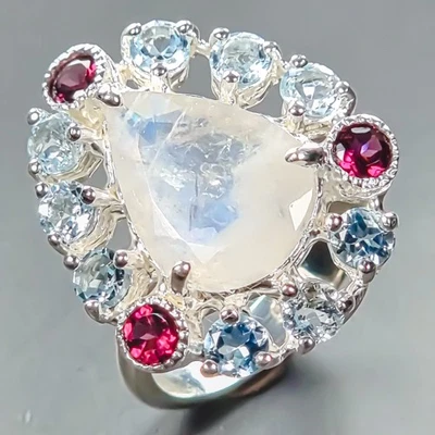 Jewellery 5 ct+ Natural Moonstone Ring 925 Sterling Silver Size 8 /R441673 - Image 1 of 4