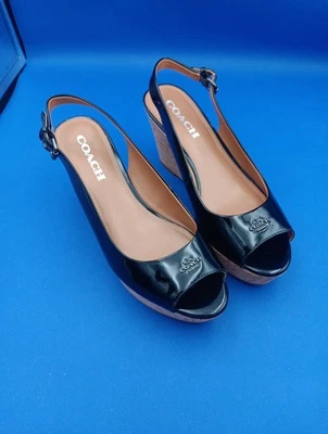 Zapatos Coach para mujer punta abierta 3 pulgadas negros curativos talla 8 Foto 1 de 4