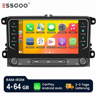 4+64G Autoradio Android 14 Carplay GPS NAVI Per VW GOLF 5 6 Touran Passat Tiguan - Immagine 1 di 4