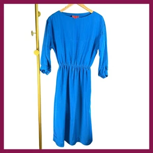 Vintage Halston III Blue Dress Size 8 Elastic Waist 3/4 Sleeve Midi - Picture 1 of 8