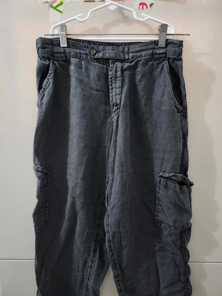Pantalones Rachel Roy para mujer M negros cargo rectos cónicos 100 % lino utilitarios City Fade Foto 1 de 4