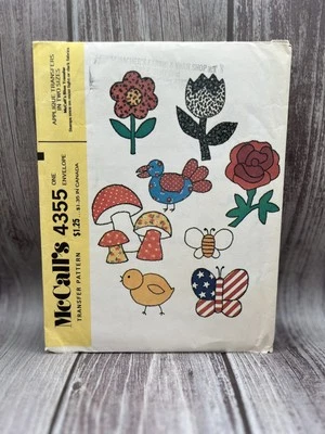 McCall's 4355 Transfer Patterns 1970s Boho Hippy Shroom Flower Bird Butterfly - Image 1 of 3