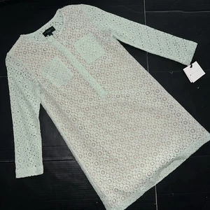 NWT Victoria Beckham L (10-12) Girls DRESS Mint Green Lace Beige Long Sleeve - Picture 1 of 5