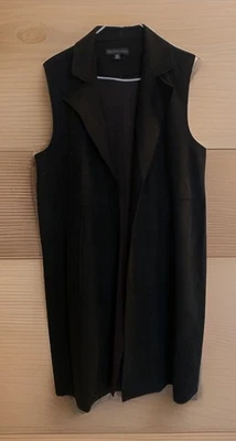 Joan Vass Black Sz M Faux Suede Duster Open Front Kimono Cardigan Long Soft - Image 1 of 4