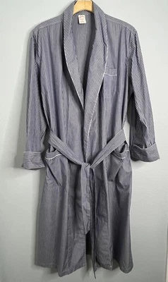 Bata de baño Brooks Brothers para hombre a rayas azules de algodón resistente a las arrugas L Foto 1 de 4