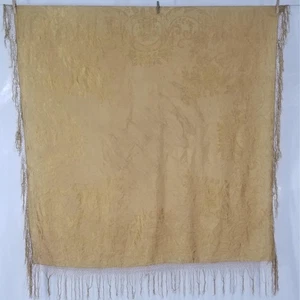 Antique Traditional Silk Brocade Floral Fringed Piano Shawl 140x138cm - Picture 1 of 13