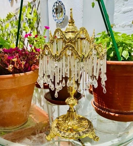 Lámpara de mesa antigua de 15" cristal bronce, lámpara de noche luces tocador dormitorio - Imagen 1 de 8