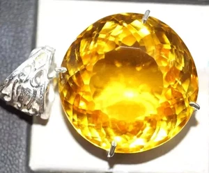 AAA+ Large Yellow Citrine 96.15 Ct. Round Cut 925 Silver Pendant Gift for Women - Picture 1 of 7