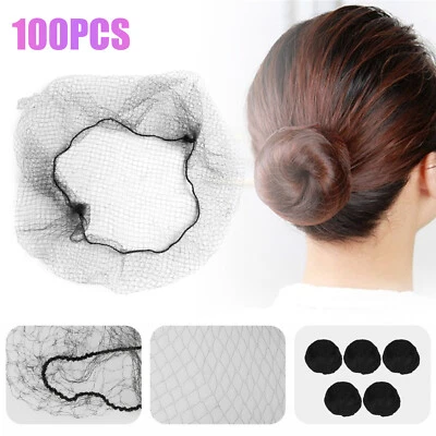 100X Invisible Black Hair Nets Elastic Edge Mesh Hairnet Stretch Cover Mesh Bun - Image 1 of 4