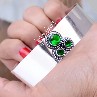 Chrome Diopside Multi Gemstone 925 Sterling Silver Cuff Bangle For Friend Gift - Image 1 of 4
