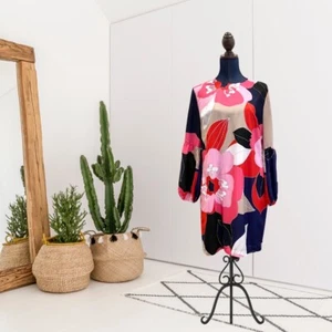 Trina Turk Women's 8 Balloon Sleeve Sequin Floral Shift Dress Blue Pink Cream - Picture 1 of 13