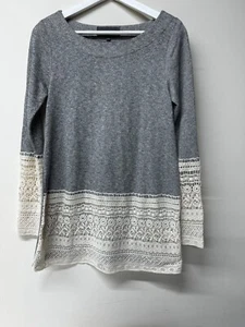 Damen Sunday In Brooklyn Top Größe XS Grau Strick Spitzenärmel und Borte EG - Bild 1 von 14