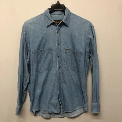 Camisa Top Vintage Timberland Hombres Y2K Denim Jean Botón Talla Pequeña Azul B318-7 Foto 1 de 4