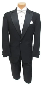 Men's Black Perry Ellis Tuxedo Jacket One Button with Satin Peak Lapels 43S - Picture 1 of 5