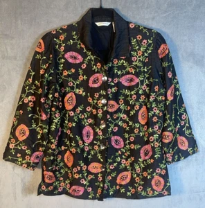Blusa Chaqueta Laura Ashley Botón Floral Bordado Seda Forrada Negra 3/4 - Imagen 1 de 6
