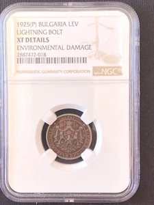 Bulgaria 1 Lev 1925 With Lightning Bolt Boris III NGC XF Details - Picture 1 of 4