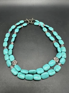 Sterling SilverTurquoise Blue Bead 2 Strand Statement 32” Necklace 67Gs - Picture 1 of 10