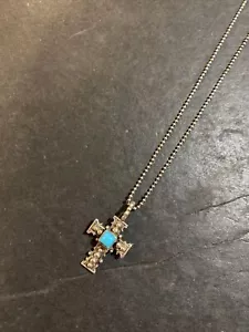 Signed Juan Willie Navajo Native American Sterling Silver Turquoise Necklace - Picture 1 of 9