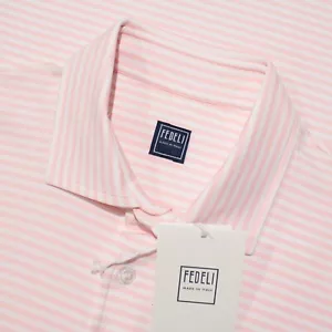 Fedeli NWT Short Sleeve Polo Shirt Size 52 US L in Pink & White Stripes Cotton - Picture 1 of 11