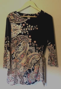 Chico's Faux Wrap Tunic Top Women's Size 2 (Large) Navy Blue Paisley Floral - Picture 1 of 8