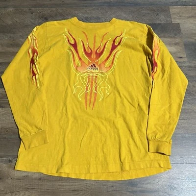复古 90 年代黄色阿迪达斯衬衫红色火焰长袖 T 恤青少年 XL — 第 1/4 张图片