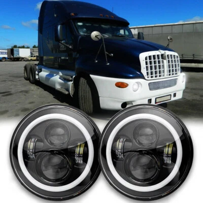 Par de faros LED redondos de 7 pulgadas para Kenworth T2000 97-2011 Halo DRL haz alto-bajo Foto 1 de 4