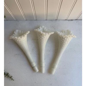 Vintage Fenton 3 PC Diamond Lace Hobnail White Milk Glass Epergne Horns 8.5”  - Picture 1 of 11
