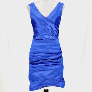Nicole Miller Dress Womens 10 Blue Satin Crinkle Sleeveless Lined Formal Prom - Picture 1 of 12